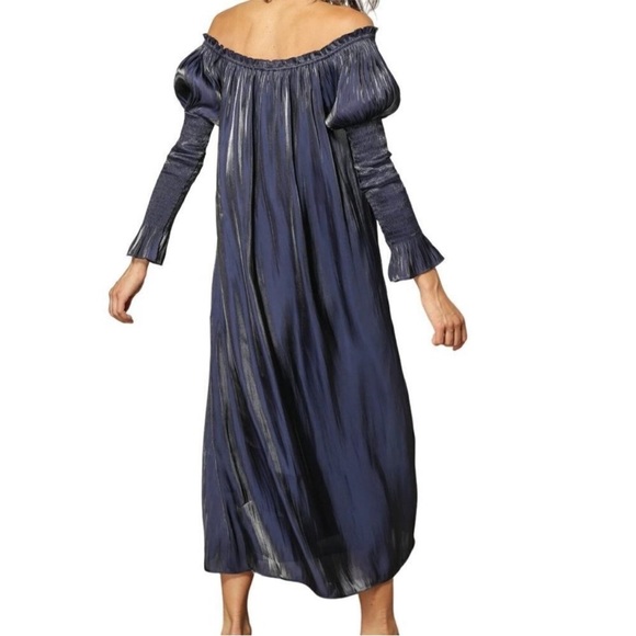 Line & Dot Blue Ruched Off-Shoulder Midi Dress - Picture 3 of 5